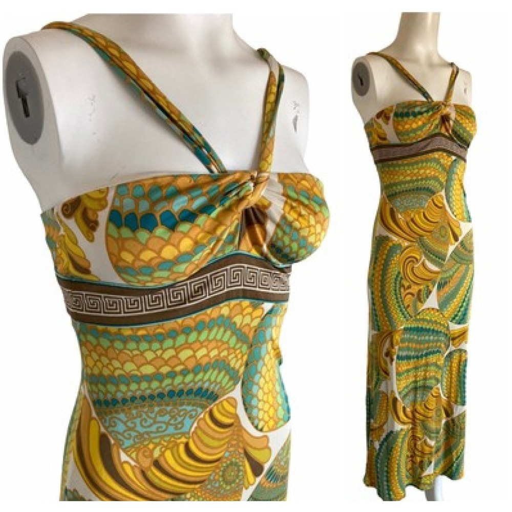 Trina Turk Women's Sz 8 Psychedelic Paisley Halter Maxi Dress Stretch Lined USA